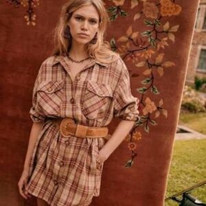 Sezane Delfina Dress Burgundy Check - Size 6